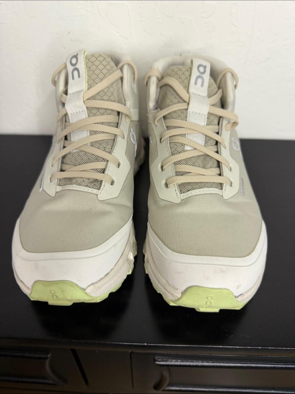 On Running Cloud Waterproof Sneakers in Beige with Light Lime Accents